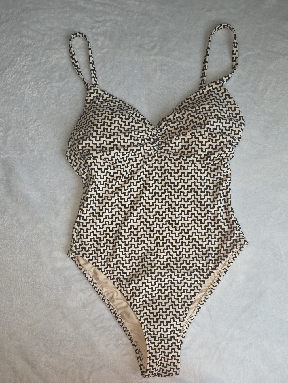 Beige & Black Geometric One-Piece Swimsuit - Small (4-6)